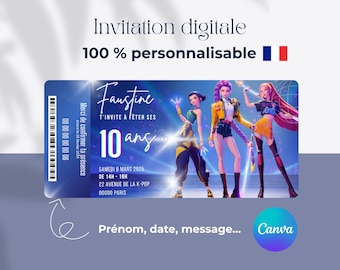 Invitation d'anniversaire KPop Demon Hunters - Modifiable modèle Canva - K-Pop Chasseur de démons - Téléchargement numérique personnalisable