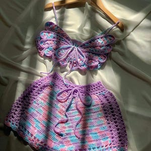 Dreamy purple Butterfly Crochet Set – Colorful Bralette and Shorts – 2 Piece Summer Outfit