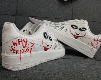 Hand-Painted Joker Sneakers – “Why So Serious?” Custom White Shoes with Dark Art Design