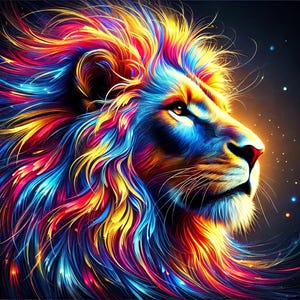 Colorful AI Generated Lion Face, AI Art Print, Wall Art, Modern Safari Animal, Wall Art Print, Digital Wall Art Print, Home Decor Wall Art