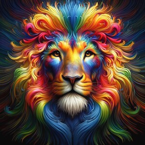 カラフルな AI 生成ライオンヘッド、AI アート、ウォール アート、モダン サファリ動物、ウォール アート プリント、デジタル ウォール アート プリント、ホーム デコレーション ウォール アート