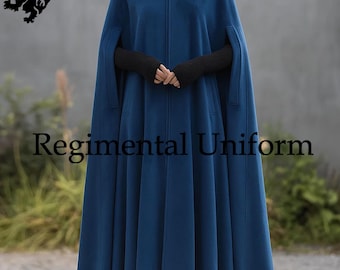 Renaissance Medieval Cloak: Blue Wool Cosplay Viking Full Circle Cape