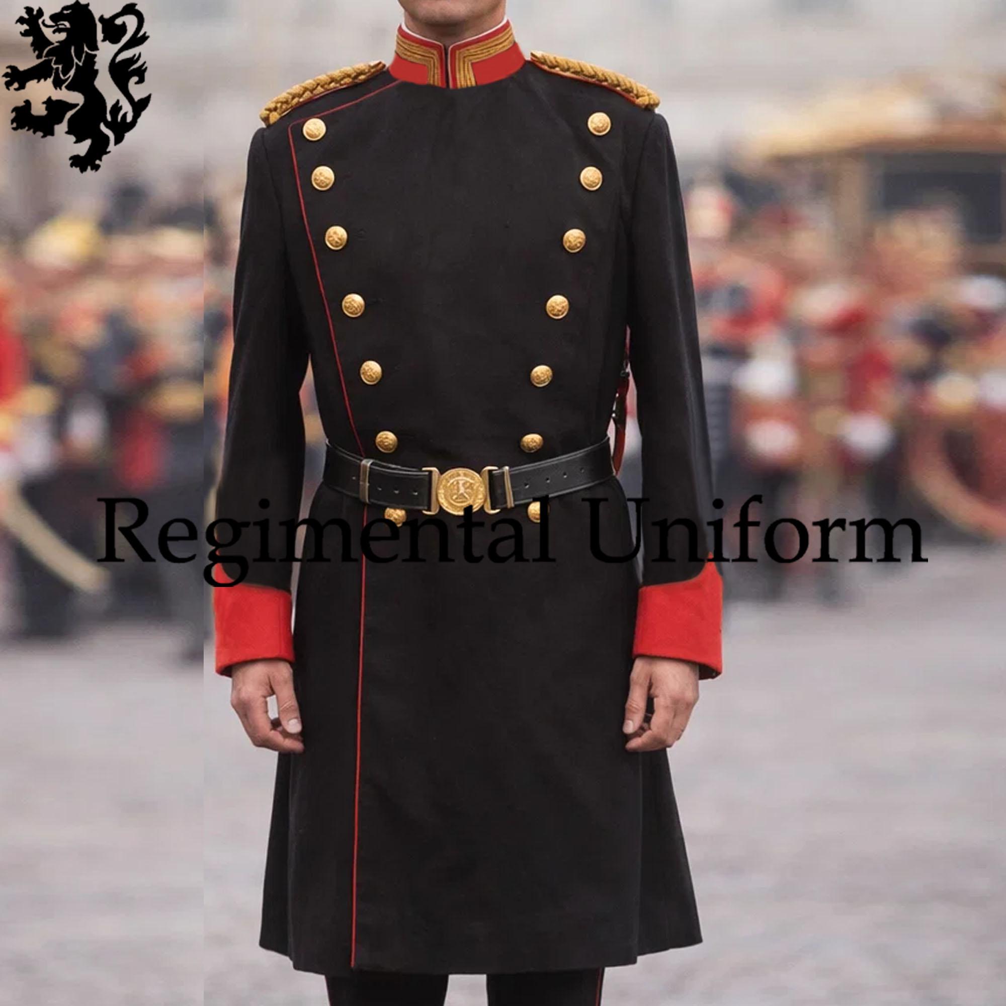 Veste militaire noire Hussar avec tresse dorée | Kilt et valets