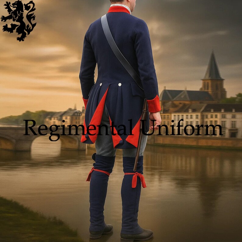 American Revolutionary War Continental Army Coat Costume Navy Blue Wool - Historical Uniform Colonial American Soldier Costumes Army Jacket Back view