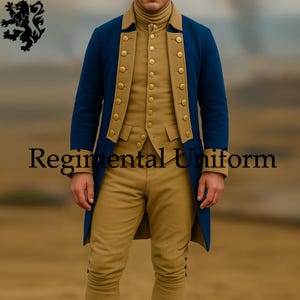 18th Century American Coat - Revolutionary War Officer Uniform, Colonial Reenactment Coat - Men&#39;s Navy Blue Wool Coat Continental Army Coat