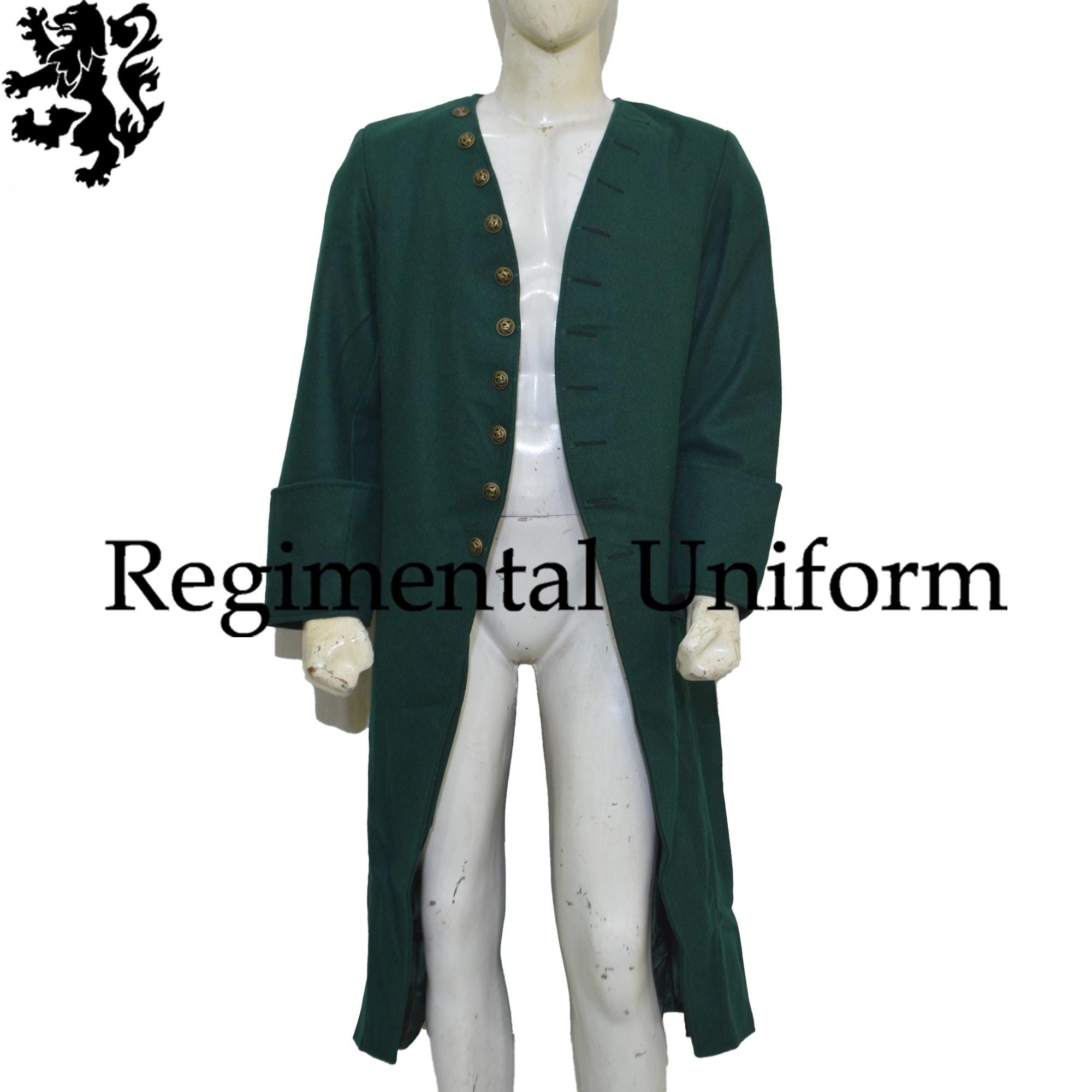 Regency Vintage Gehrock - Klassischer Militär Stil für Reenactment Events _ Regency Militär Gehrock - Elegante Armee Mode in Grün Wollmantel