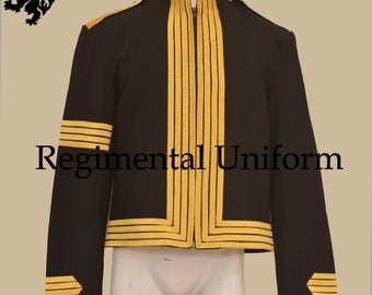 Britische Husaren Tunika - Napoleonische Husarenjacke aus schwarzer Wolle Historische Herren Husaren Tunika - Napoleonische Militärjacke mit goldener Borte