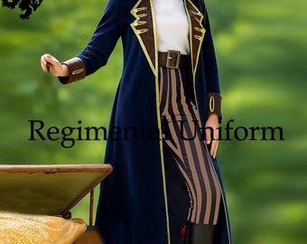 Women's Navy Blue Wool Pirate Coat: Halloween Costume Cosplay