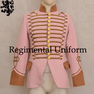 Fashion Hussar Jacket in Pink Wool - Military Style 19th Century Outerwear Handmade Military Jacket - Ladies Hussar Style Fashion Style Wear