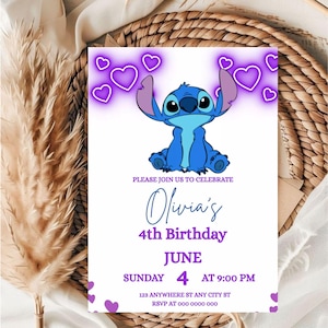 Editable Stitch Birthday Invitation Template / Kids Birthday invitation Template  / Stitch Kids Birthday Invitation Template