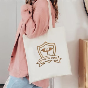 Fourth Wing Inspired Tote Bag – Canvas Bookish Bag with Dragon Crest Design, Reusable Gift for Readers & Fantasy Lovers EBH066