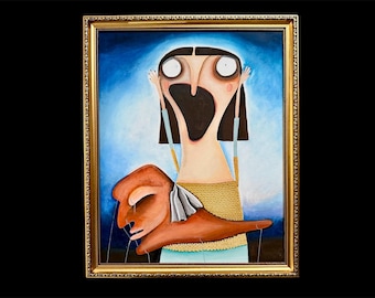 Acrylbild "12 Sündenfälle: Müßiggang“ nach Salvador Dali Munch  Lacaluna gold Porträt Frauenportrait  Acryl auf Malplatte  Tierkreiszeiche