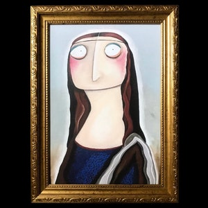 Mona Lisa Leinwanddruck in Shabby Rahmen Portrait Acryl lacaluna Art Kunst Malerei nach Leonrado da Vinci Bild 1