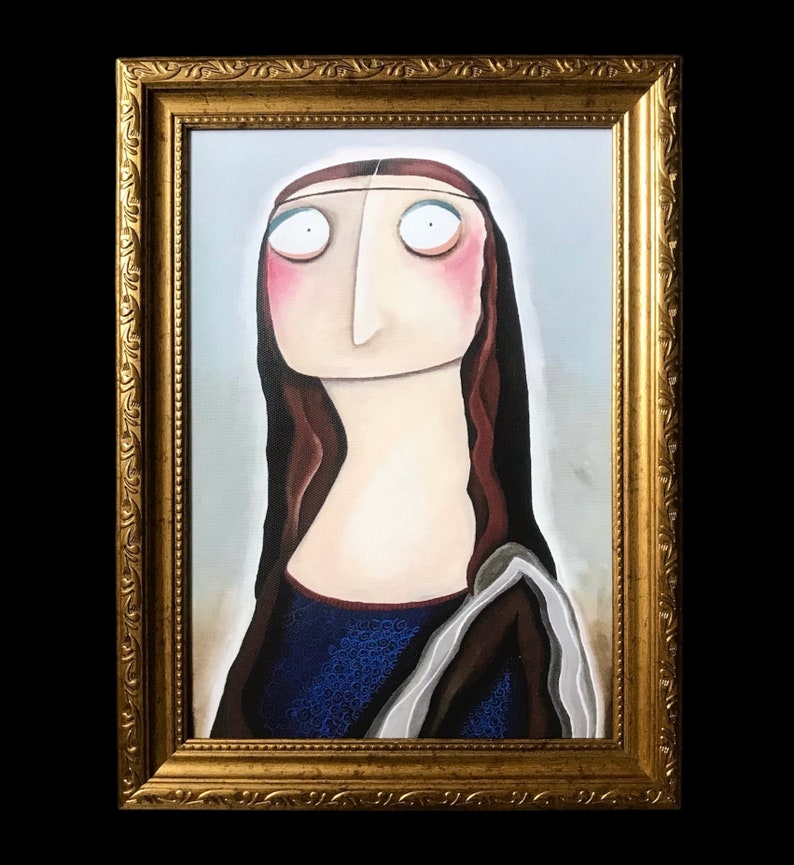 Mona Lisa Leinwanddruck in Shabby Rahmen Portrait Acryl lacaluna Art Kunst Malerei nach Leonrado da Vinci image 1