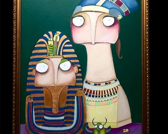 Chill mit Tutanchamun Acrylbild lacaluna Malerei Ägypten Nofretete Kunst alte meister gold Bilderrahmen Skarabäus Tutankhamen