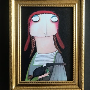 Petite toile imprimée « Petit chaperon rouge » Capricorne Lacaluna chien chiens art print zodiaque signe zodiaque art print