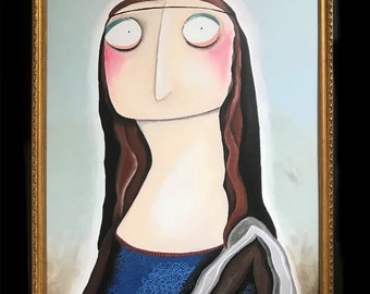 Mona Lisa Druck in Shabby Rahmen Portrait Acryl lacaluna Art Kunst Malerei nach Leonardo da Vinci