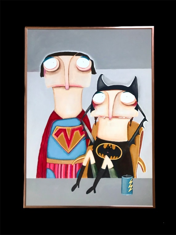 Chill mit Supermandy Acrylbild lacaluna Kunst Malerei Superhelden Dekoration Gemälde art