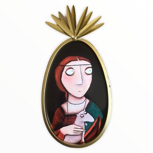 Kunstdruck Das Mädchen mit dem Hermelin im Ananasrahmen lacaluna Acrylbild Kunst Malerei Gemälde art Wandschmuck Goldrahmen image 2