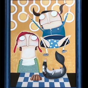Chill mit Rotkäppchen Acrylmalerei Malerei Kunst lacaluna Märchen Wolf modern Gemälde Wanddekoration Märchenbild
