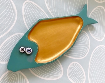 Holzschale Goldbarbe Goldfisch Knabberschale Augen lacaluna Wanddekoration Kunst Malerei Objektkunst lacaluna gold Fisch Fische Barbe Deko