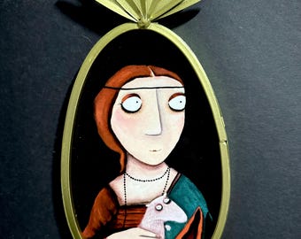 Kunstdruck &quot;Das Mädchen mit dem Hermelin&quot; im Ananasrahmen lacaluna Acrylbild Kunst Malerei Gemälde art Wandschmuck Goldrahmen