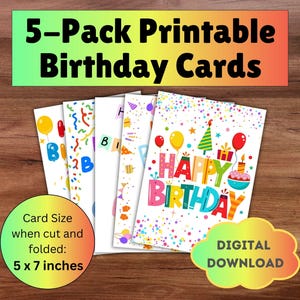 Pacote de cartão de aniversário, cartão de feliz aniversário, cartão de aniversário para impressão, cartão de aniversário digital, cartão de aniversário para crianças, cartão de aniversário colorido