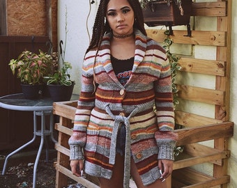 Vintage Sandstone and Sand Dunes Striped Cardigan // SM