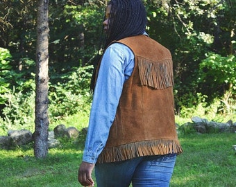 Vintage Fringe with Benefits Chestnut Leather Suede 1950's Vest// SM