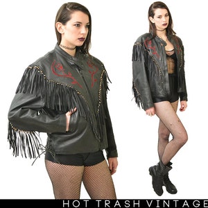 Leather Rose Jacket Vintage Fringe - Etsy Leather Rose Jacket Vintage Fringe - Etsy