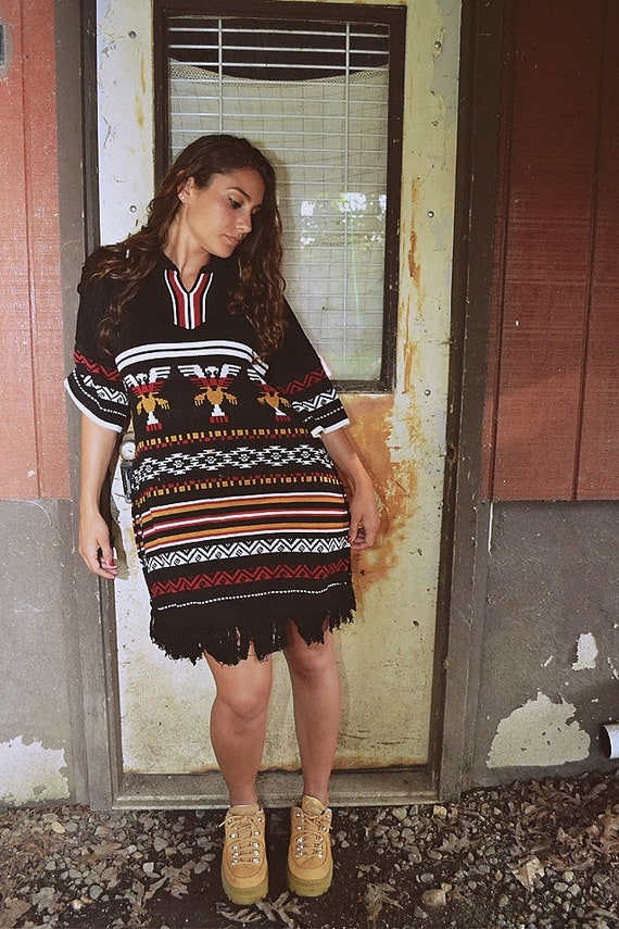 Vintage Fringe Navajo Knit Tunic Dress // ML - image 6