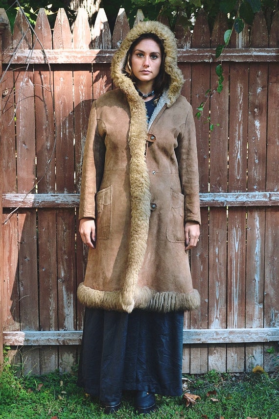 Vintage Shearling Leather Faux Fur Hooded Princes… - image 6