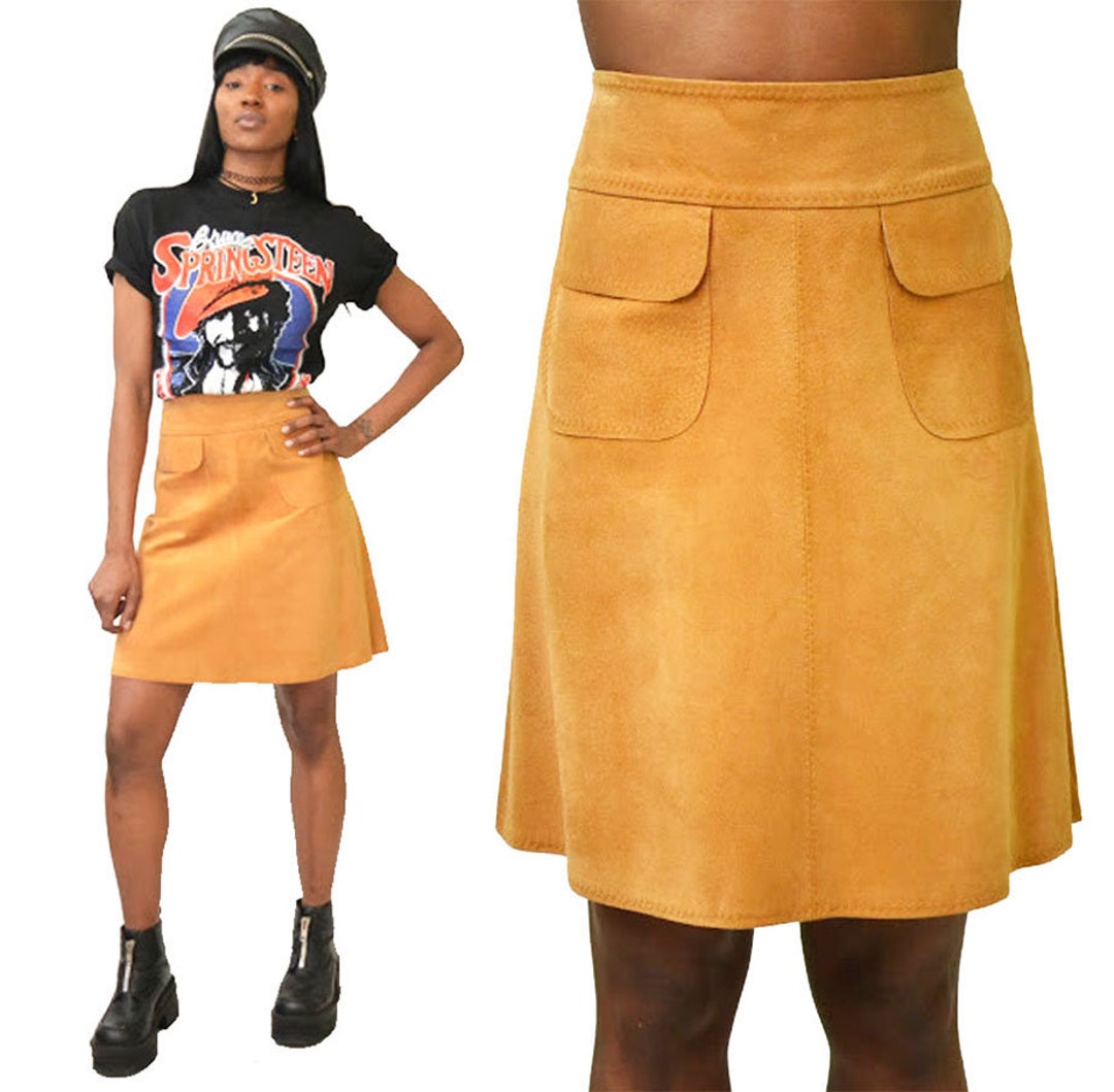 Vintage 90's Mod Suede Leather Mini Skirt // SM - Etsy