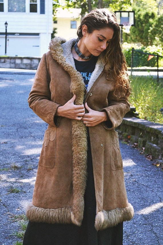 Vintage Shearling Leather Faux Fur Hooded Princes… - image 10