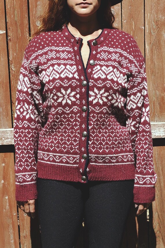 Vintage L.L BEAN Eggplant Snowflake Fair Isle Swe… - image 7