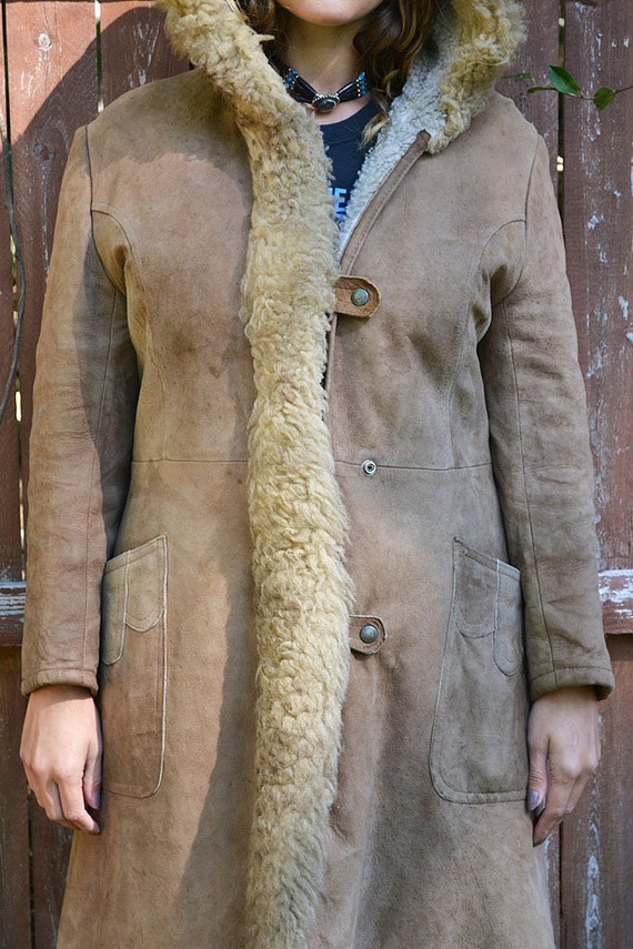 Vintage Shearling Leather Faux Fur Hooded Princes… - image 7