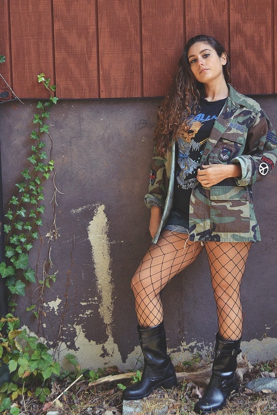 Vintage Biker Bitch Camouflage Patched and  Rugge… - image 1