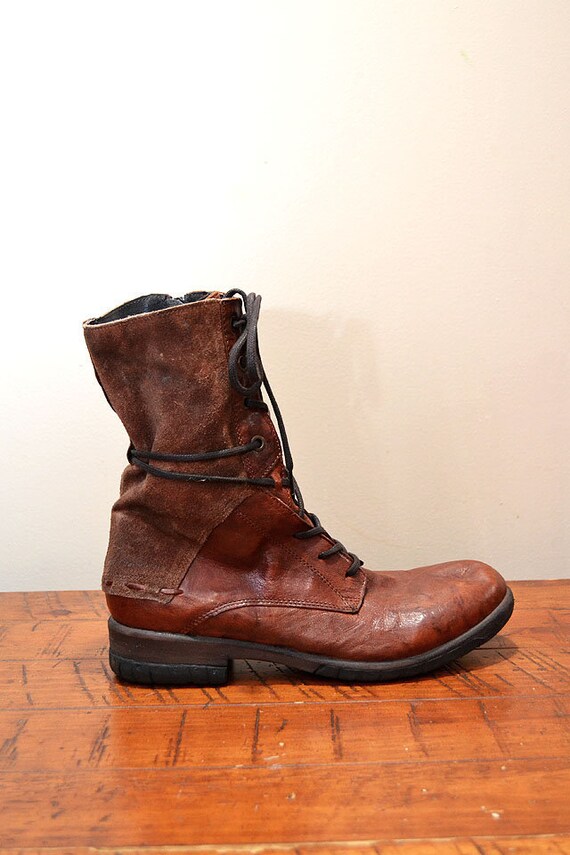 Vintage Leather and Suede 90's Lace Up Ankle Boots