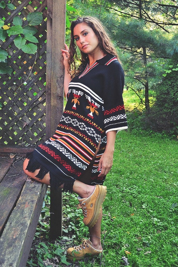 Vintage Fringe Navajo Knit Tunic Dress // ML - image 5