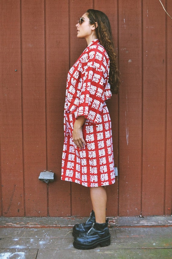 Vintage Red and White Japanese Duster Kimono // O… - image 9