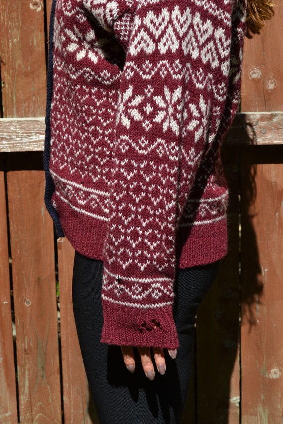 Vintage L.L BEAN Eggplant Snowflake Fair Isle Swe… - image 9