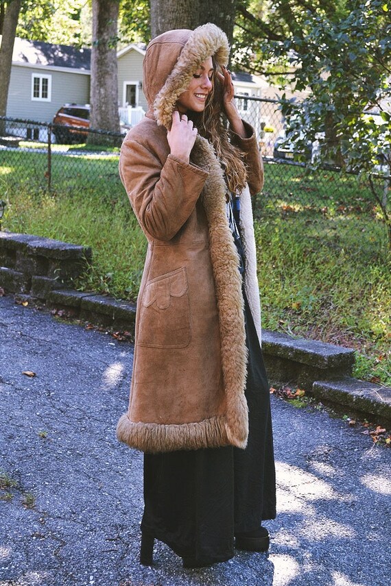 Vintage Shearling Leather Faux Fur Hooded Princes… - image 4