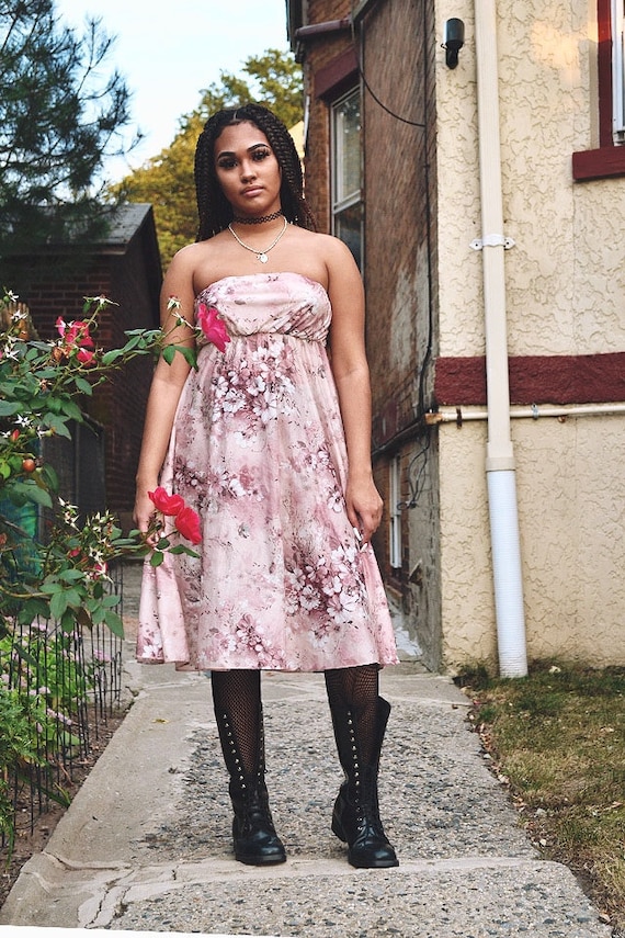 Vintage Rosè Floral Print Strapless Midi Dress // 