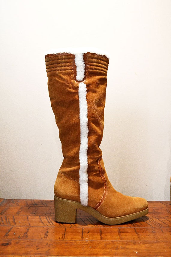 Vintage 70's Shearling Suede Tall Leather Boots //