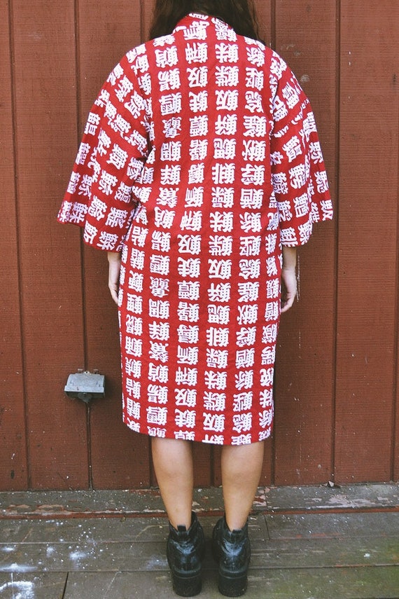 Vintage Red and White Japanese Duster Kimono // O… - image 10