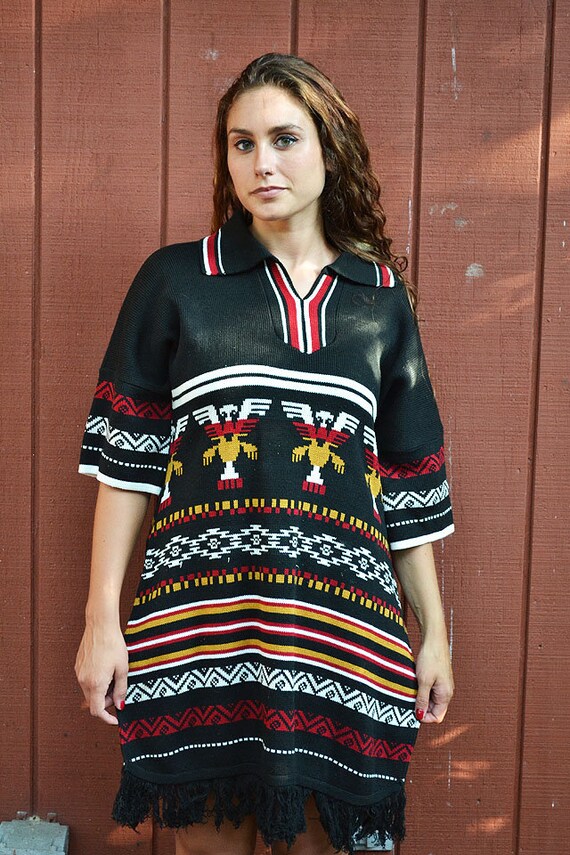Vintage Fringe Navajo Knit Tunic Dress // ML - image 7