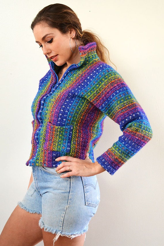 Vintage Rainbow Ecuadorian Drug Rug Hippie Blanket