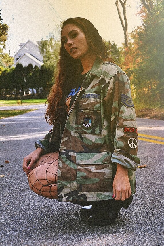 Vintage Biker Bitch Camouflage Patched and  Rugge… - image 2