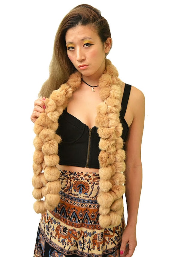 Vintage Camel Mink RABBIT Fur Scarf - image 1