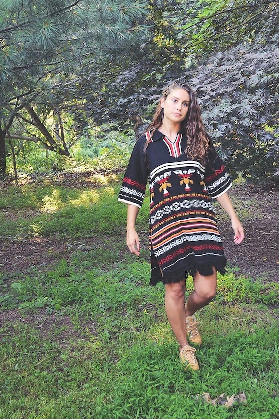 Vintage Fringe Navajo Knit Tunic Dress // ML